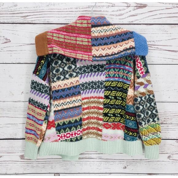 Anthropologie Pilcro Abstract Patchwork Open Cardigan Sweater XS/S Fair Isle - Picture 9 of 16